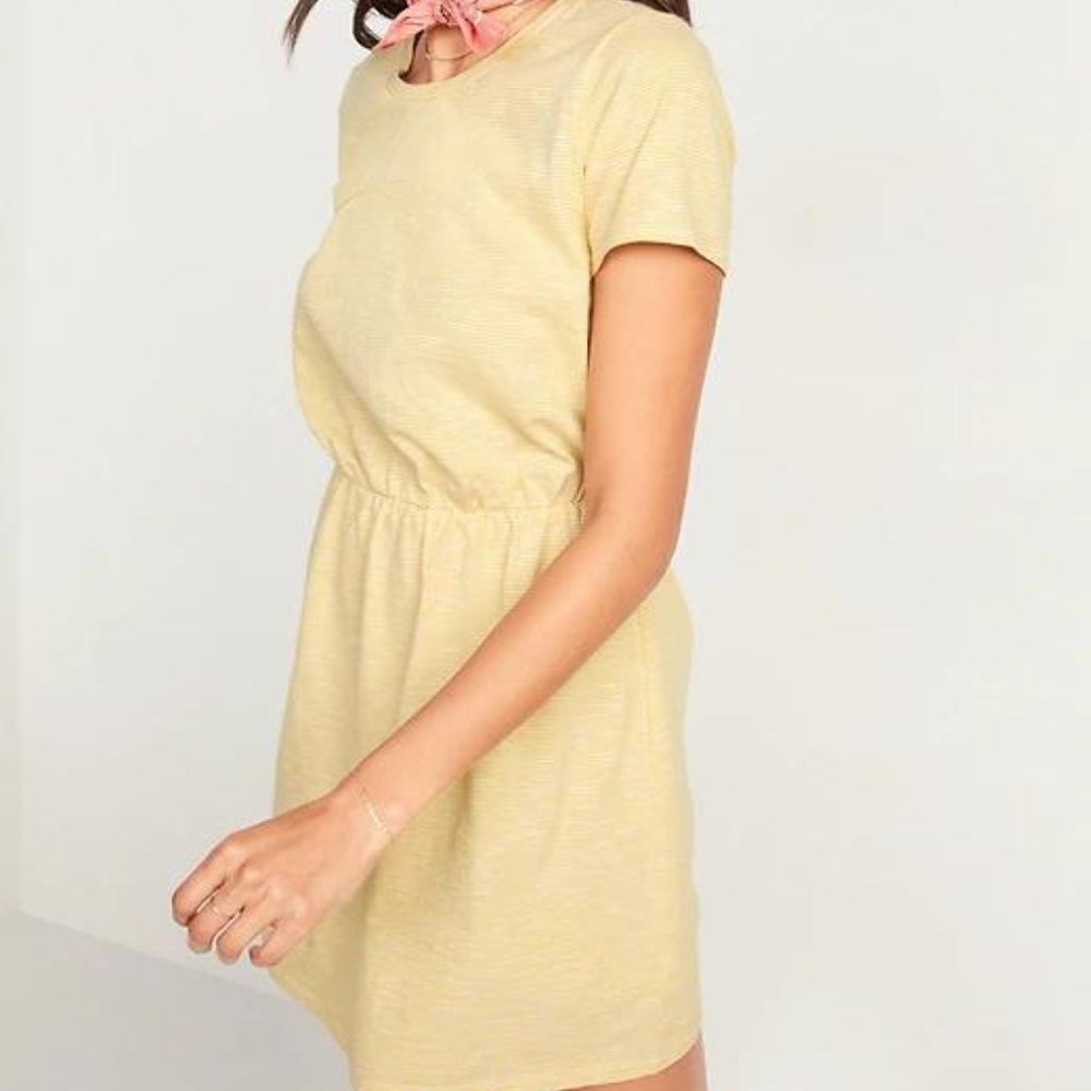 Old Navy Waist-Defined Striped Slub-Knit Mini T-Shirt Dress for Women New - Picture 3 of 3